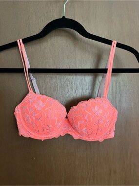 Victoria’s Secret Pink Lace Push-Up Bra in Coral